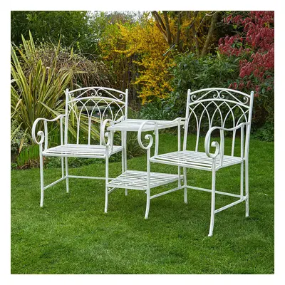 Cream Garden Bench Duo Love Seat Companion Chair Outdoor Seater Ornate Design