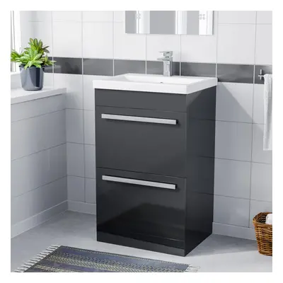 Nes Home 500mm Floorstanding Drawer Vanity Basin Unit Anthracite