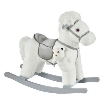 HOMCOM Kids Plush Ride-On Rocking Horse with Plush Toy Sound Handle Grip