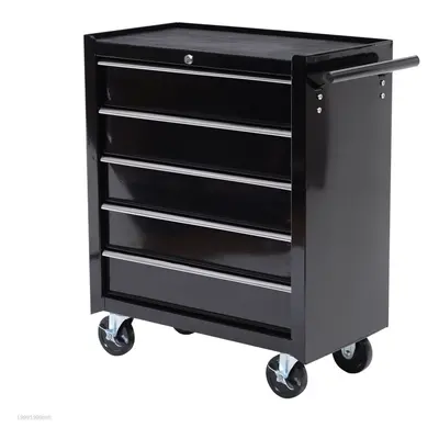 HOMCOM 5-Drawer Tool Chest Steel Lockable Tool Storage Cabinet w/ Wheels Black