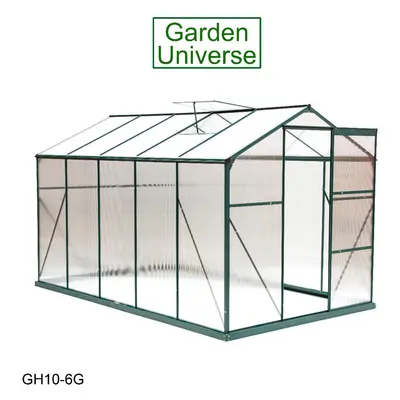 Greenhouse Garden Universe 6' x 10' Green Aluminium Polycarbonate Free Base