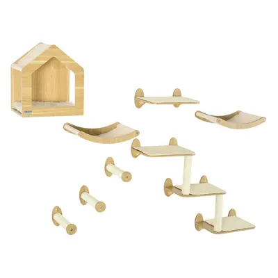 PawHut Piece Cat Shelves Set with Cat House, Perches