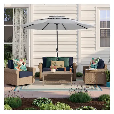 3m Parasol Tier Garden Patio Umbrella with Push button Tilting and Crank No Base Sun Shade