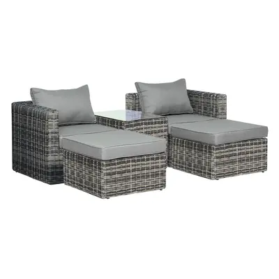 Outsunny Pcs Rattan Garden Furniture Set Single Sofa Stool Coffee Table Grey