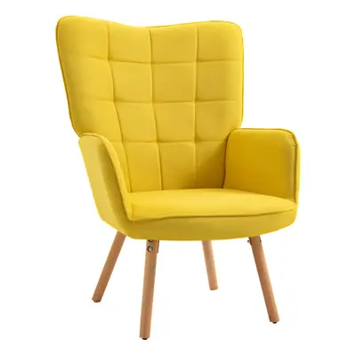 HOMCOM Modern Accent Chair Velvet-Touch Tufted Wingback Armchair, Yellow