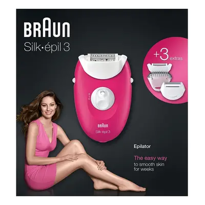 Braun Silk-Ã©pil 3-410 Corded Epilator Hair Removal + Extras - Raspberry Pink