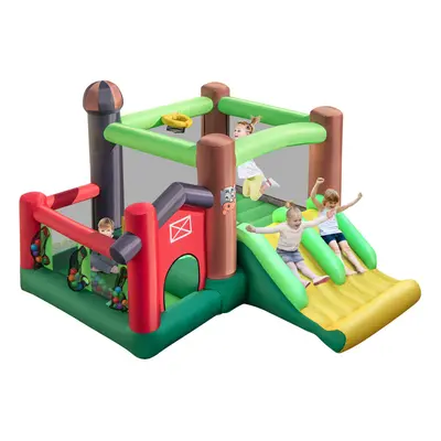 Inflatable Bounce House Farm Themed 6-in-1 Inflatable Castle w/Slides