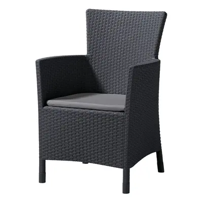 Garden Armchair with Cushion Rattan Style Allibert - Graphite