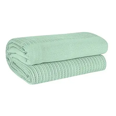 EHC Lightweight Hand Woven Adult Cellular Cotton Blanket,Double x 230cm, Sage