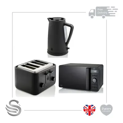 Swan Stealth 1.7L Kettle 3KW & Slice Toaster & 20L Microwave 800W Matte Finish