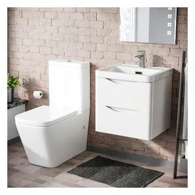 500mm White Wall Hung Vanity Basin Unit & Square Rimless Toilet | Merton