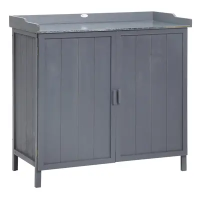 Outsunny Garden Storage Cabinet Potting Bench Table with Galvanized Top, Grey