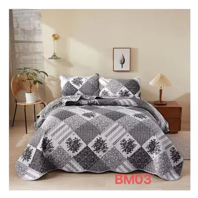 (BM-03) Piece Quilted Patchwork Bedspread Throw Double King Size Bedding Throw Set