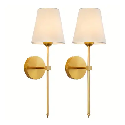 (Golden Wall Light) 2pcs/set Retro Industrial Wall Sconces with White Fabric Shade - Perfect for