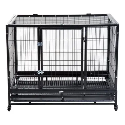 (43 inches) PawHut Heavy Duty Pet Cage with Wheels | Metal Dog Kennel