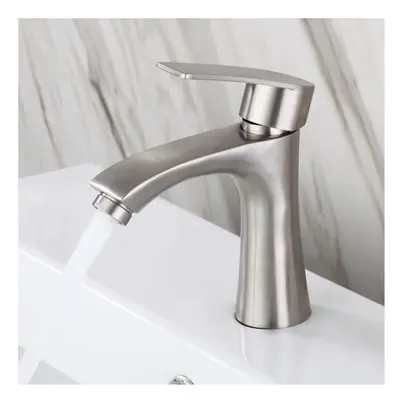 Stainless Steel Bathroom Basin Faucet Single Cold Handle Sink Tap With Hoses Lead Free