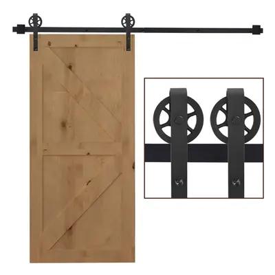 HOMCOM 6.6ft Sliding Wood Barn Door Hardware Kits Track Industrial Style A Set