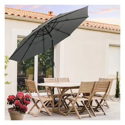 3m Parasol Tier Garden Patio Umbrella Sun Shade with Fillable Mobile Base Easy Crank and Push bu