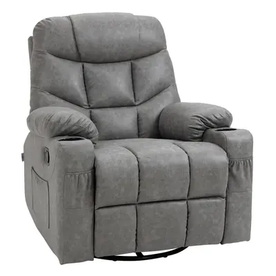 HOMCOM Manual Recliner Chair Footrest, Cup Holder, Side Pocket, Grey