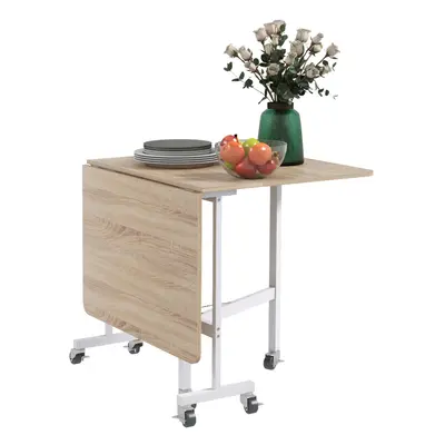 HOMCOM Drop Leaf Table with Wheels Folding Dining Table, Oak