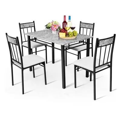 5 Pieces Modern Kitchen Dining Set Bar Table and High Back Chairs