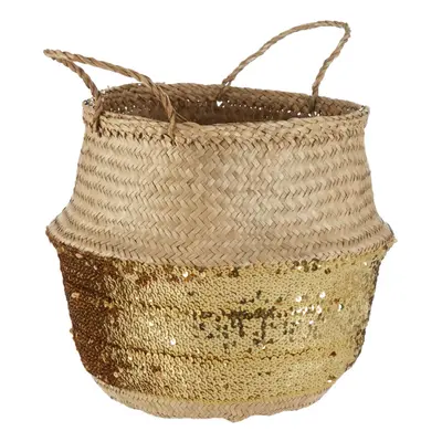 Premier Housewares Gold Sequin Large Seagrass Basket