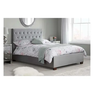 Grey Double Bed Frame Cologne Upholstered Headboard 135cm 4FT6 Fabric