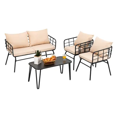 4 Piece Patio Conversation Set Outdoor Furniture Set W/ Loveseat Bench