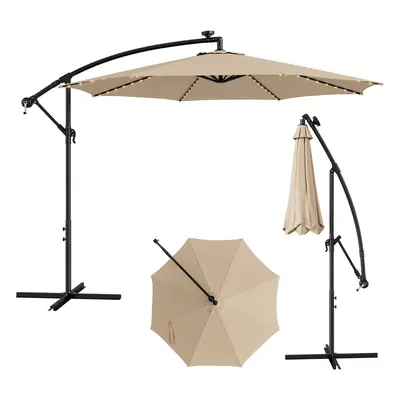 303 cm Solar-Powered Patio Offset Umbrella Lighted Cantilever Umbrella