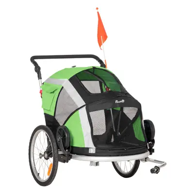 PawHut 2-in-1 Dog Bicycle Trailer w/ Safety Leash, Reflectors - Green