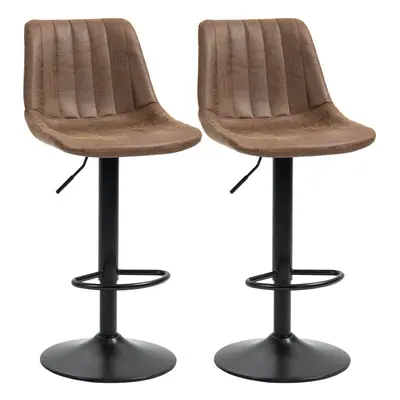 HOMCOM Set Of Microfibre Retro Tub Bar Stools Metal Frame Footrest Seat Brown