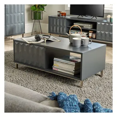 (Grey) Home Source Siena Drawer High Gloss Geometric Living Room Coffee Table Storage Unit