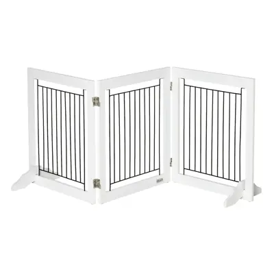 PawHut Foldable Wooden Pet Gate w/ Panels Support Feet for Small Dogs White