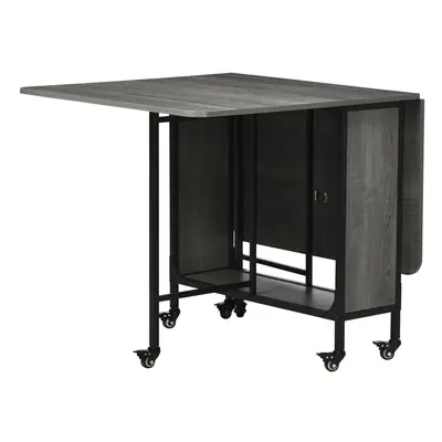 HOMCOM Mobile Drop Leaf Dining Table on Wheels with Storage Shelf Grey