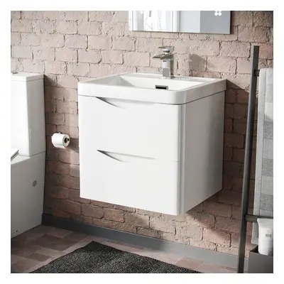 500mm White Wall Hung Basin Vanity Unit Drawer Bathroom Storage Cabinet Gloss