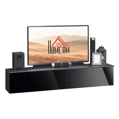 HOMCOM Wall Mounted TV Stand Unit with Storage and High Gloss Effect, Black