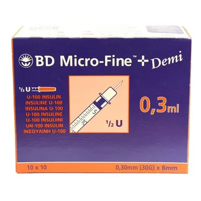 (Pack of 4) 3-4-5x BD Micro-Fine Demi 0.3ml Syringe 0.3mm (30G) x 8mm Box of