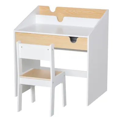 HOMCOM Two-Piece Kids Desk and Chair Set Children Study Table w/ Storage