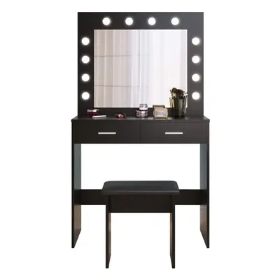 (Black) Dressing Table Set with Hollywood LED Lights Mirror, Vanity Makeup Table Large Drawers a