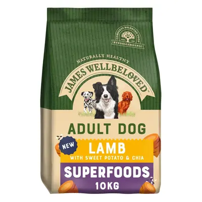 10kg James Wellbeloved Superfoods Adult Dog Food Lamb With Sweet Potato & Chia