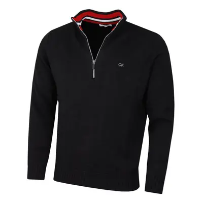 (L, Black/Red) Calvin Klein Mens Knit Cotton 1/2 Zip Golf CK Top Sweater