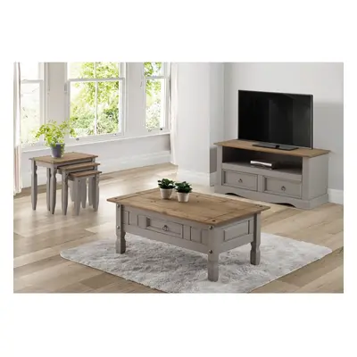 Corona Coffee Table Grey Wax Drawer Solid Pine Living Room