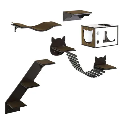 PawHut Piece Cat Wall Shelves, Wall-Mounted Cat Tree for Indoor Use - Brown