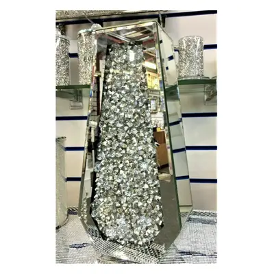 XL 70cm Sparkle Diamond Crushed Crystal Silver Mirrored Floor Vase