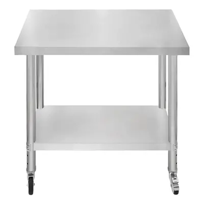 Catering Work Bench Table Stainless Steel Food Prep Kitchen Mobile 90cm x 60cm