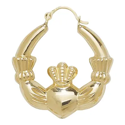 9ct Yellow Gold Large Claddagh Creole Earrings