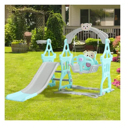 (Green) Kids Swing and Slide Set with Basketball Hoop