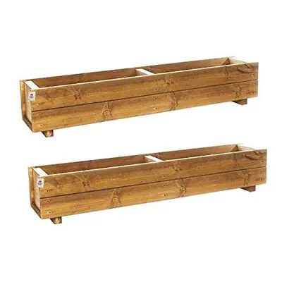 Set of x 120cm Wooden Trough Planters - Large Wood Plant Trough Container Box