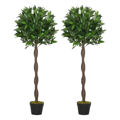 Outsunny Set Of 120cm Artificial Bay Laurel Topiary Trees w/ Pot Fake