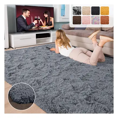 (Grey, x Cm) Large Shaggy Fluffy Rugs Anti Slip Soft Carpet for Luxury Floor Area Bedroom Living